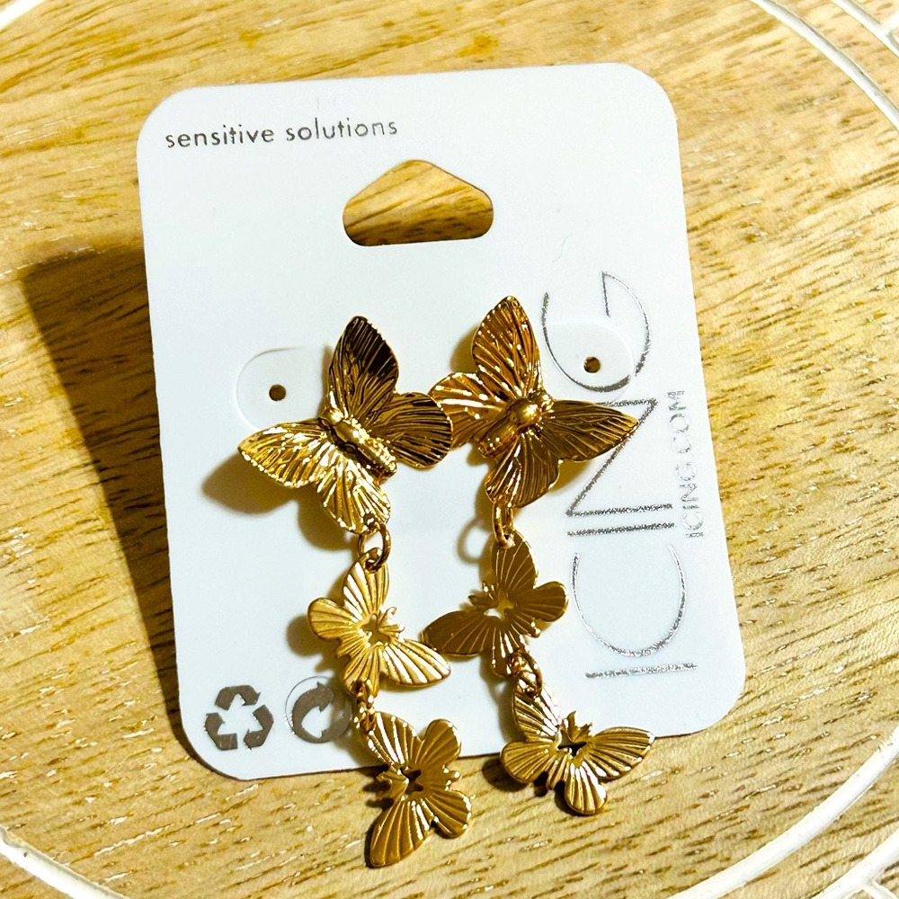 ICING Gold Butterfly Drop Earrings- New